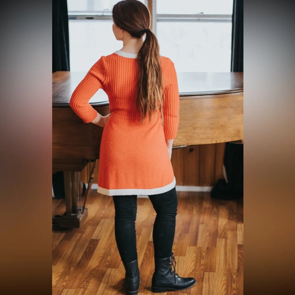 Free People knit sweater mini dress, red/orange, size XS - Picture 2 of 3
